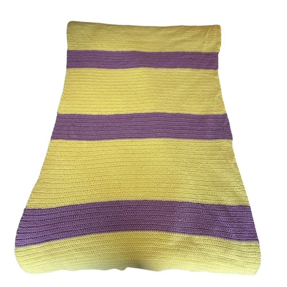 Handmade Afghan Blanket Yellow Purple Crochet Boho Throw Granny 68x40 Couch